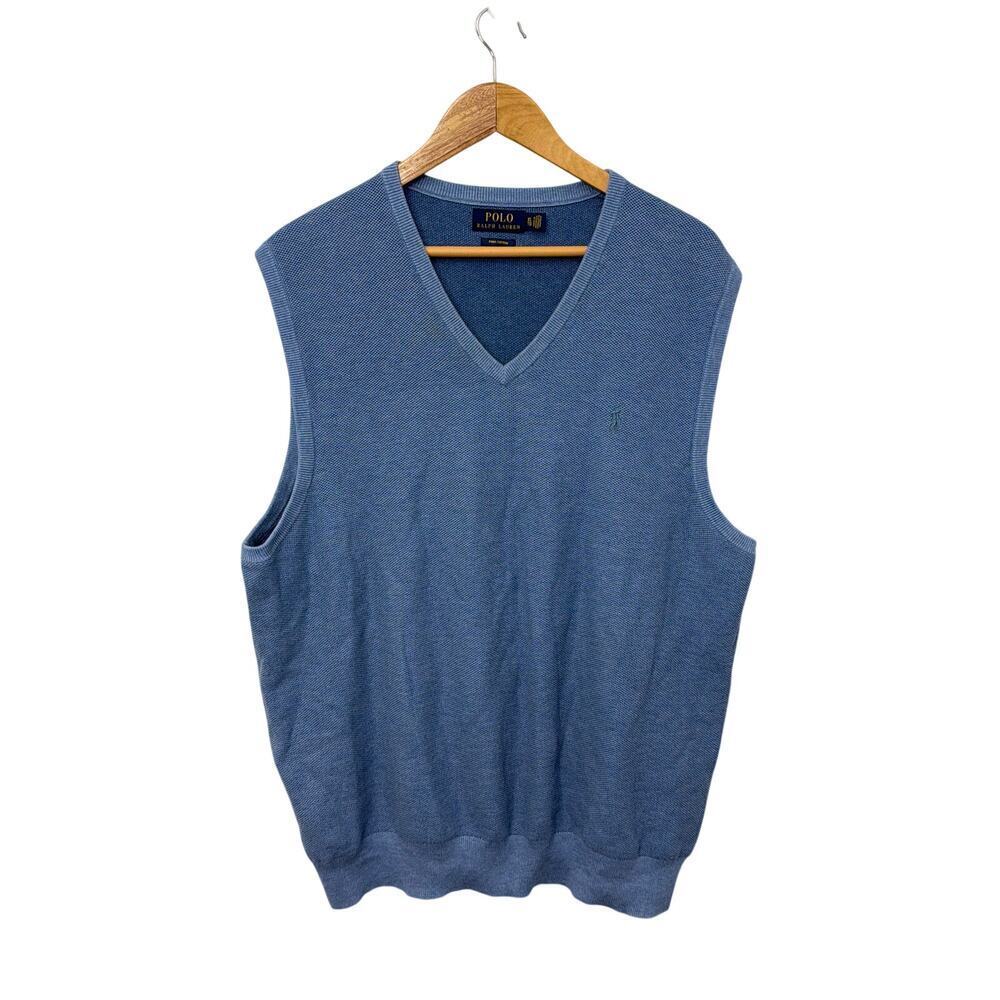 Polo Ralph Lauren Mens Vest XL Blue Pima Cotton V Neck